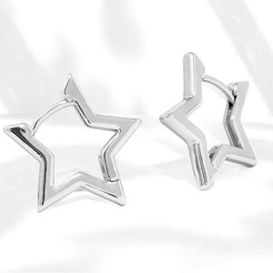 925 Sterling Silver Star Hoop Earrings ⭐️ Birthday Gift 💝 With Gift Box 🎁